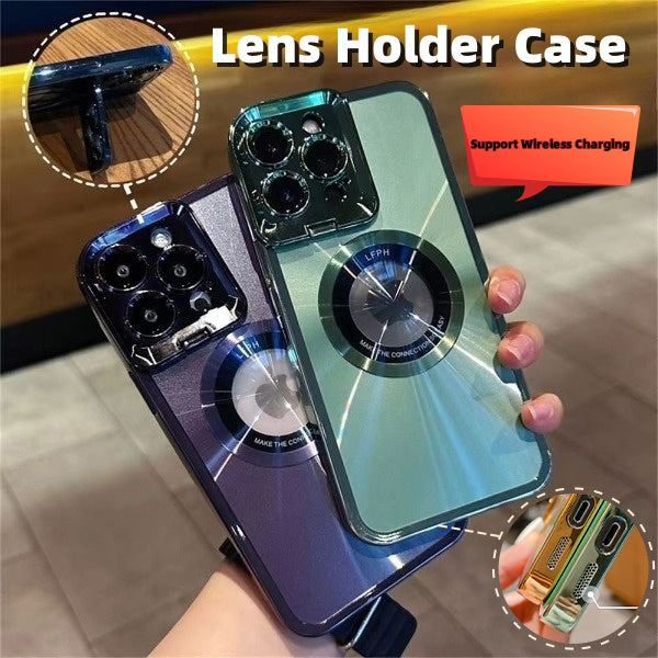 Electroplated Phone Case Luxury Plating CD Pattern Magsafe Bracket Case For 12 13 14 Pro Max Invisible Camera Stand Holder Lens Holder Magnetic Suction - NOMAN STORE LLC