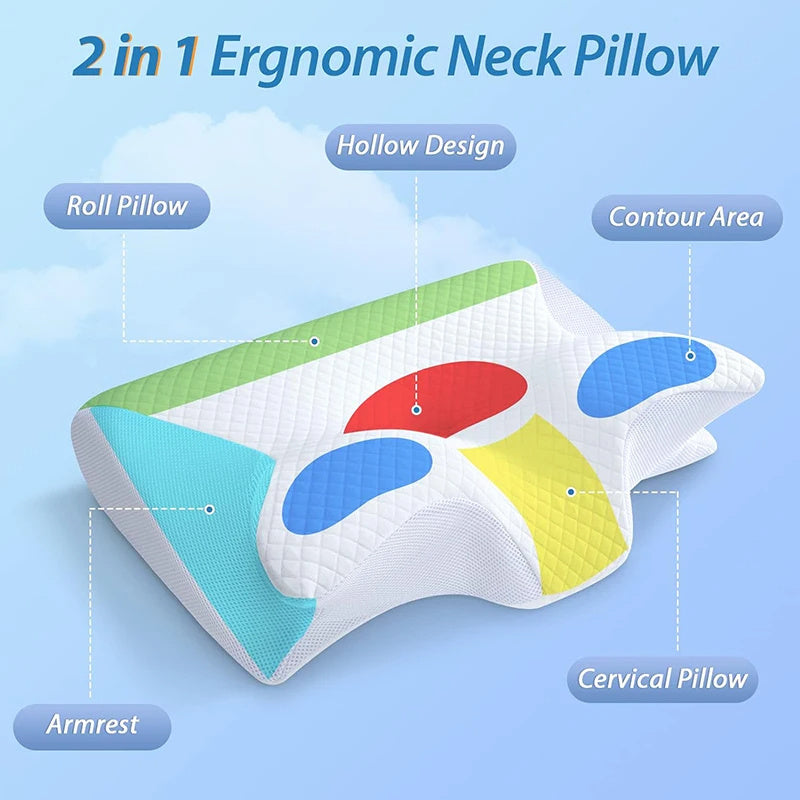 Memory Foam Cervical Pillow, 2 In 1 Ergonomic Contour Orthopedic Pillow For Neck Pain, Contoured Support Pillows,Neck Pillow - NOMAN STORE LLC
