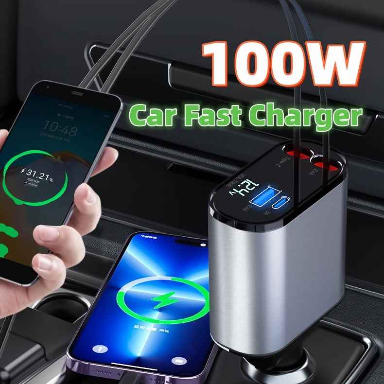 Metal Car Charger 100W Super Fast Charging Car Cigarette Lighter USB And TYPE-C Adapter - NOMAN STORE LLC