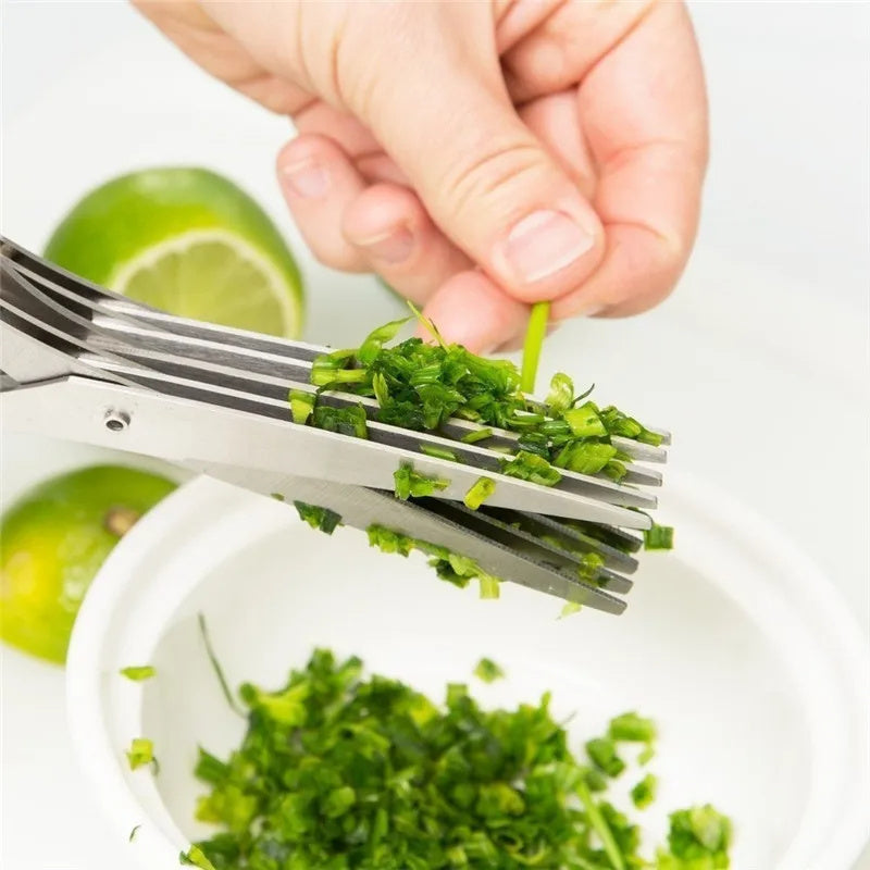Multifunctional Multi-layer Green Onion Scissors Stainless Steel Onion Cutting Knife Herb Seaweed Spice Scissors Kitchen Scissor Kitchen Gadgets - NOMAN STORE LLC