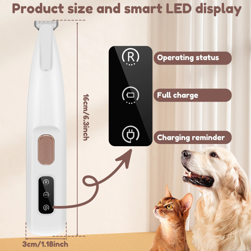 Pets Dog Paw Trimmer With LED Light Fully Waterproof Pet Hair Trimmer With LED Display Dog Clippers For Grooming Widen Blade - NOMAN STORE LLC
