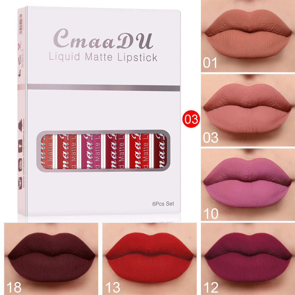 6 Boxes Of Matte Non-stick Cup Waterproof Lipstick Long Lasting Lip Gloss - NOMAN STORE LLC