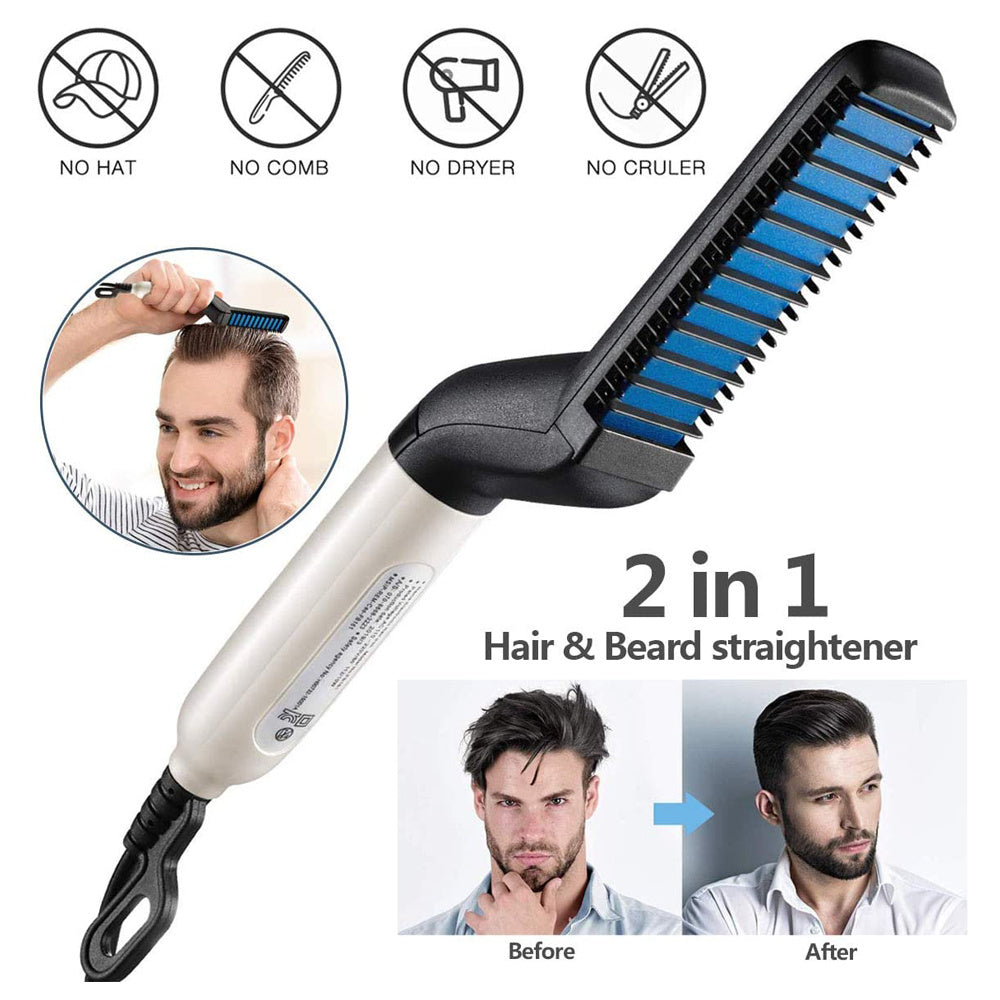 Electric Hair Straightener Brush,Men Quick Beard Straightener Styler Comb,Hair Straightening,Curly Hair Straightening Comb,Side Hair Detangling,Multifunctional Hair Curling Curler - NOMAN STORE LLC