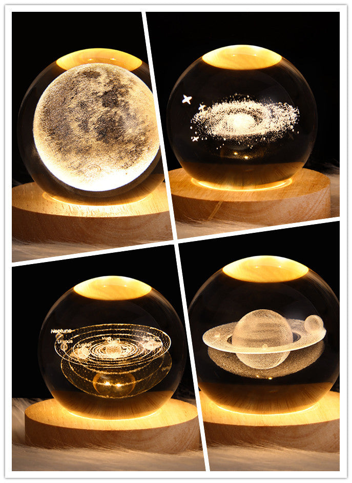 LED Night Light Galaxy Crystal Ball Table Lamp 3D Planet Moon Lamp Bedroom Home Decor For Kids Party Children Birthday Gifts - NOMAN STORE LLC