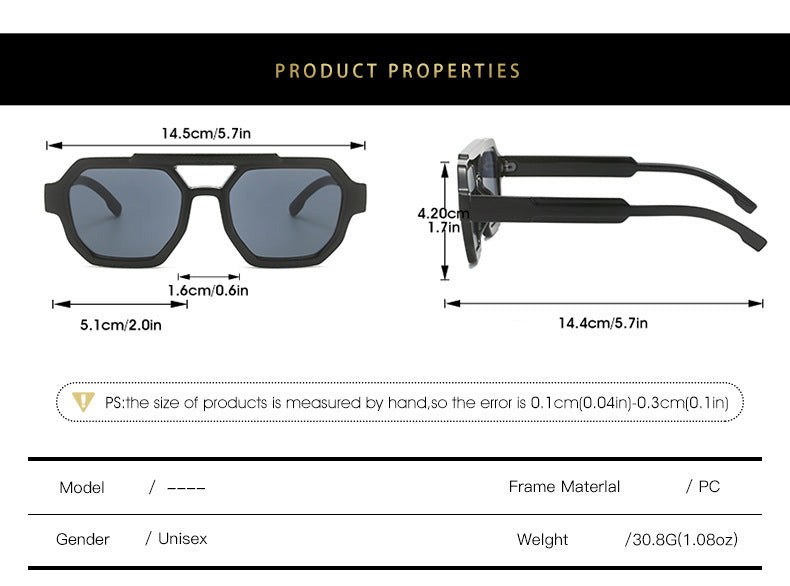 Polygon Double Beam Sunglasses Pilot Sunshade Sunglasses - NOMAN STORE LLC