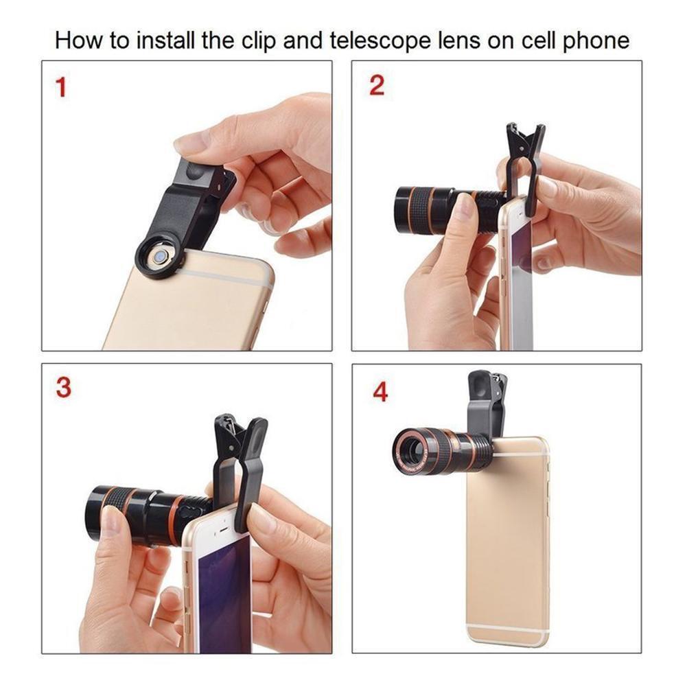 HD 8X Clip On Optical Zoom Telescope Camera Lens For Universal Mobile Cell Phone - NOMAN STORE LLC