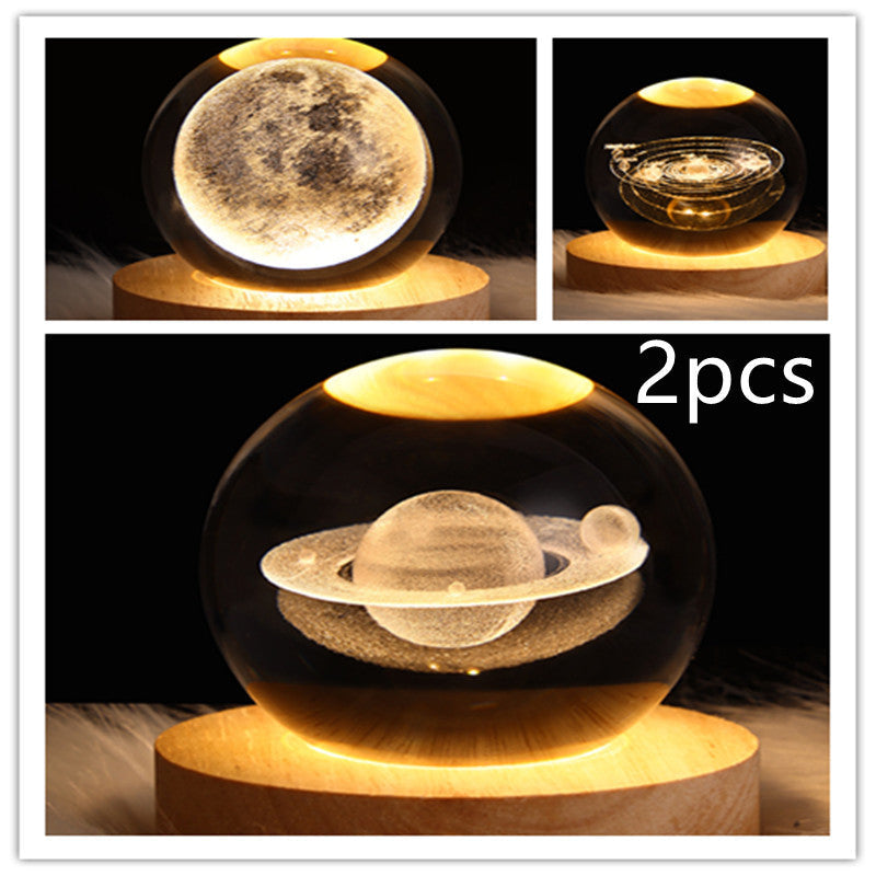 LED Night Light Galaxy Crystal Ball Table Lamp 3D Planet Moon Lamp Bedroom Home Decor For Kids Party Children Birthday Gifts - NOMAN STORE LLC
