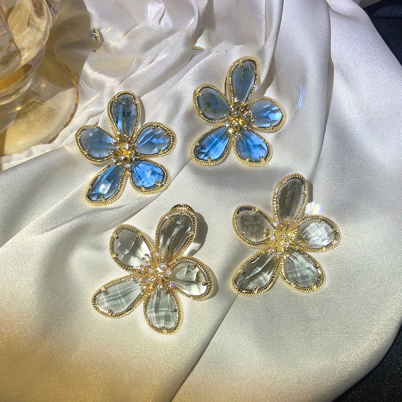 Women's European And American Exaggerated Crystal Flower Earrings - NOMAN STORE LLC