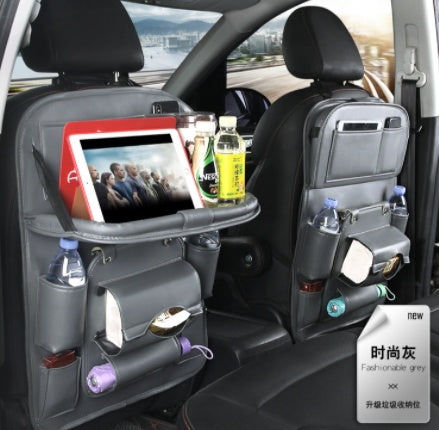 PU Leather Car Storage Bag Multifunction Seat Back Tray Hanging Bag Waterproof Car Organizer Automotive Interior Accessories - NOMAN STORE LLC