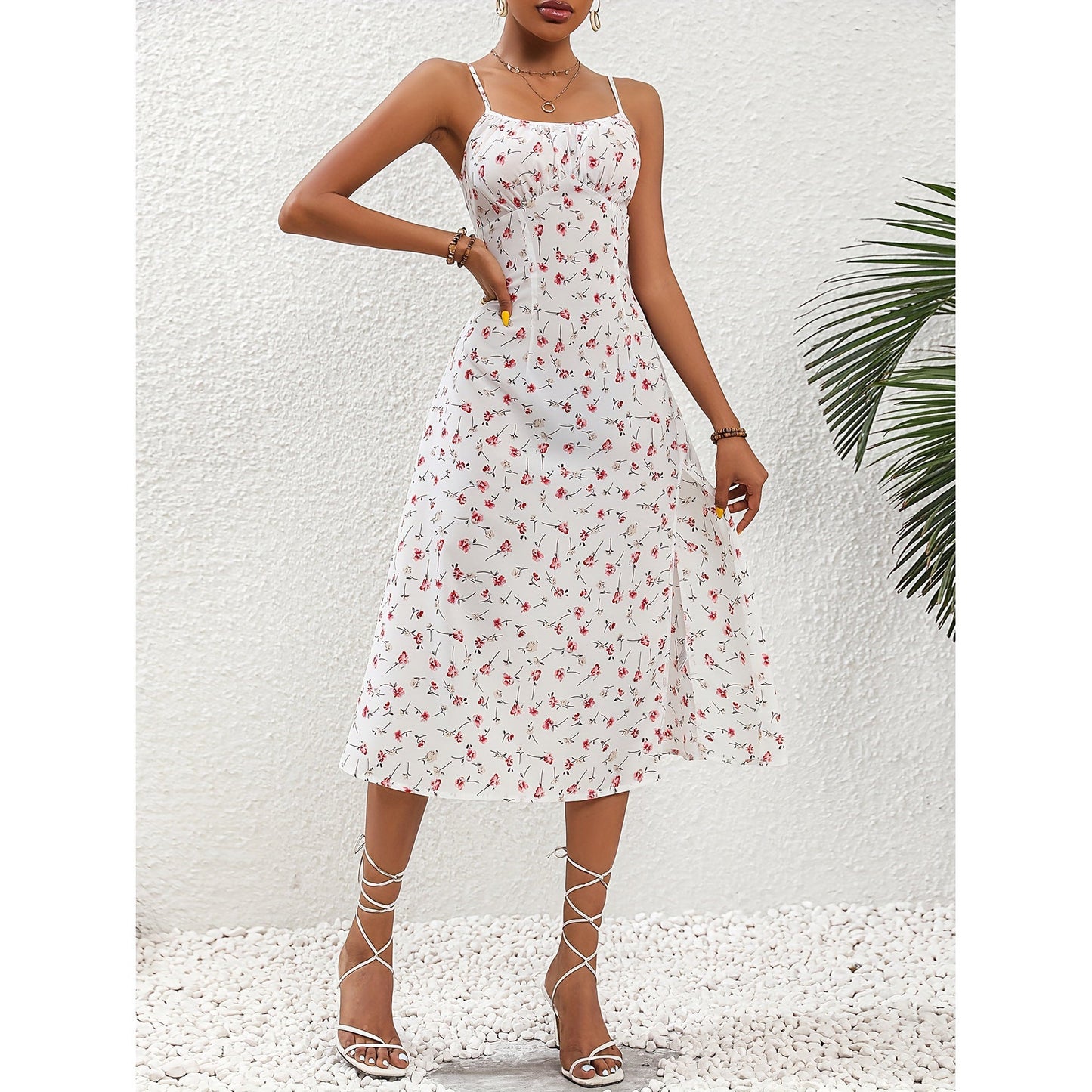 New Polka Dot Print Suspender Dress Summer Sexy Split Long Dresses For Womens Clothing - NOMAN STORE LLC
