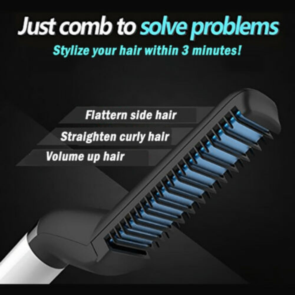 Electric Hair Straightener Brush,Men Quick Beard Straightener Styler Comb,Hair Straightening,Curly Hair Straightening Comb,Side Hair Detangling,Multifunctional Hair Curling Curler - NOMAN STORE LLC