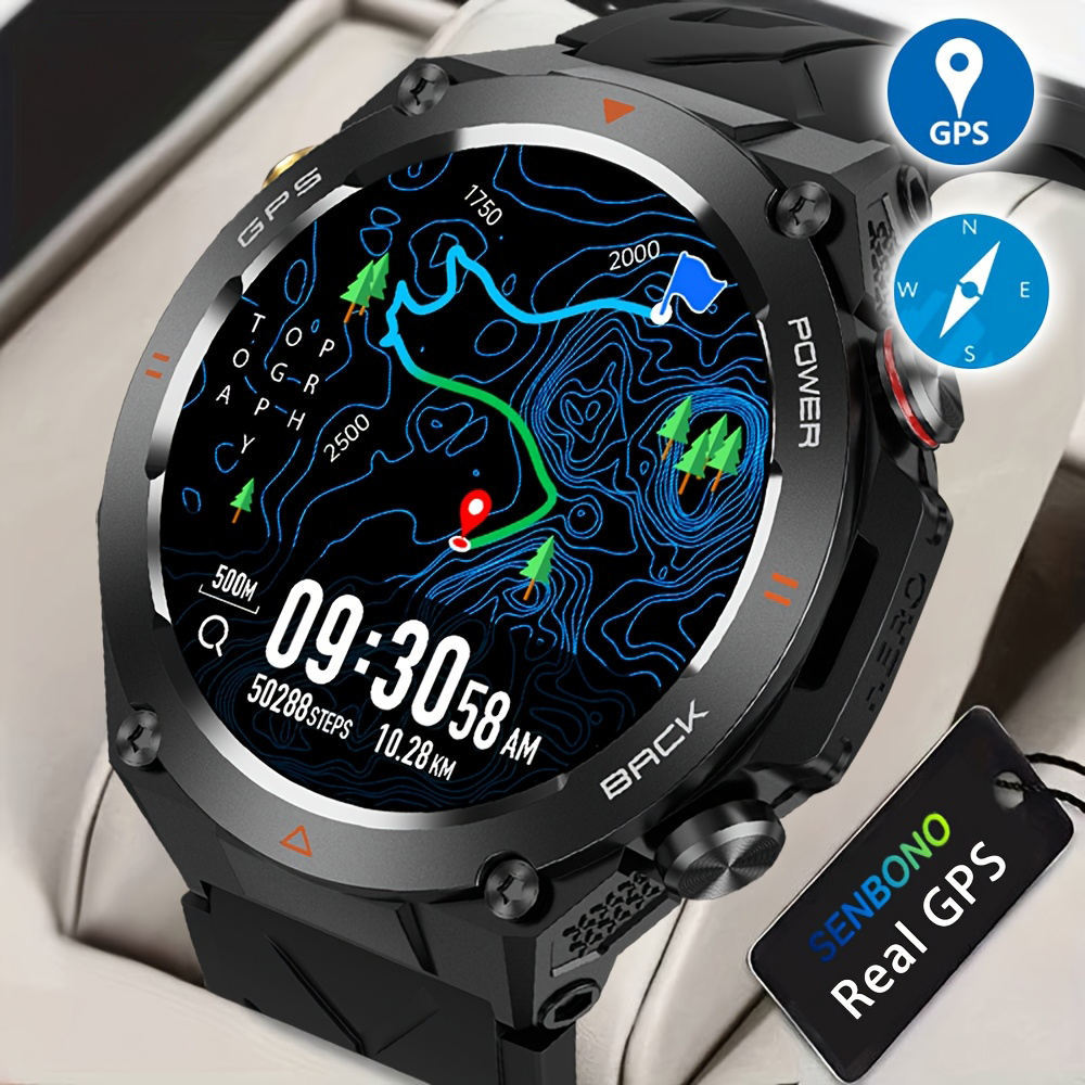 SENBONO GPS Smart Watch Men 1.45'' HD Screen Built-In GPS Altimeter Barometer Compass AI Voice Compatible With Android & IPhone - NOMAN STORE LLC