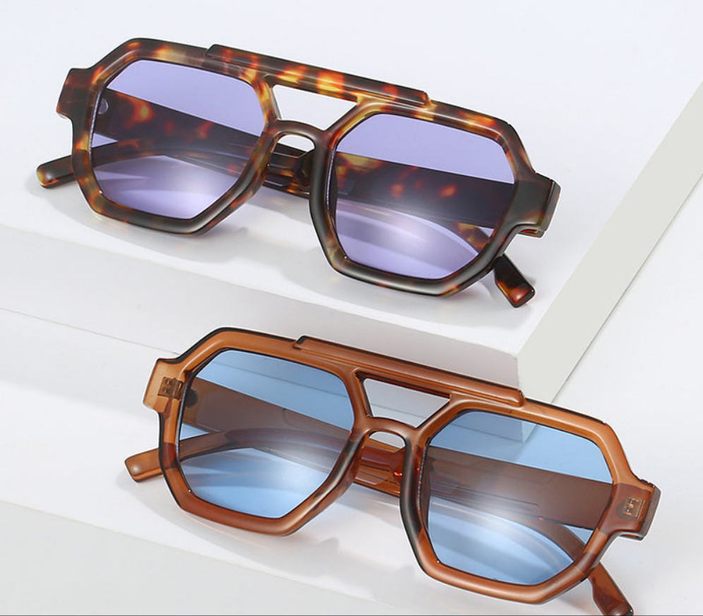 Polygon Double Beam Sunglasses Pilot Sunshade Sunglasses - NOMAN STORE LLC