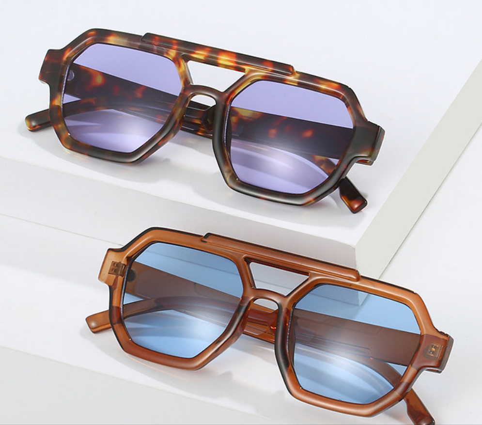 Polygon Double Beam Sunglasses Pilot Sunshade Sunglasses - NOMAN STORE LLC
