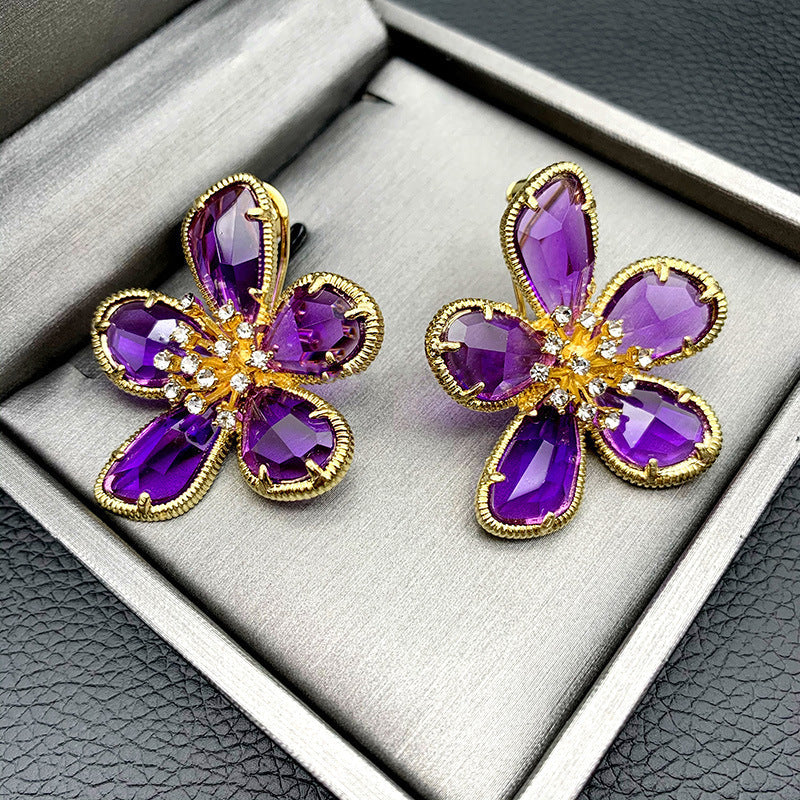 Women's European And American Exaggerated Crystal Flower Earrings - NOMAN STORE LLC