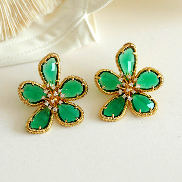 Women's European And American Exaggerated Crystal Flower Earrings - NOMAN STORE LLC