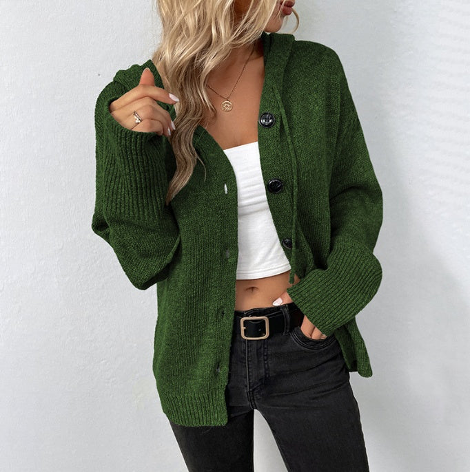 Ins Single-breasted Hooded Sweater Women's Solid Color Cardigan Coat Clothing - NOMAN STORE LLC
