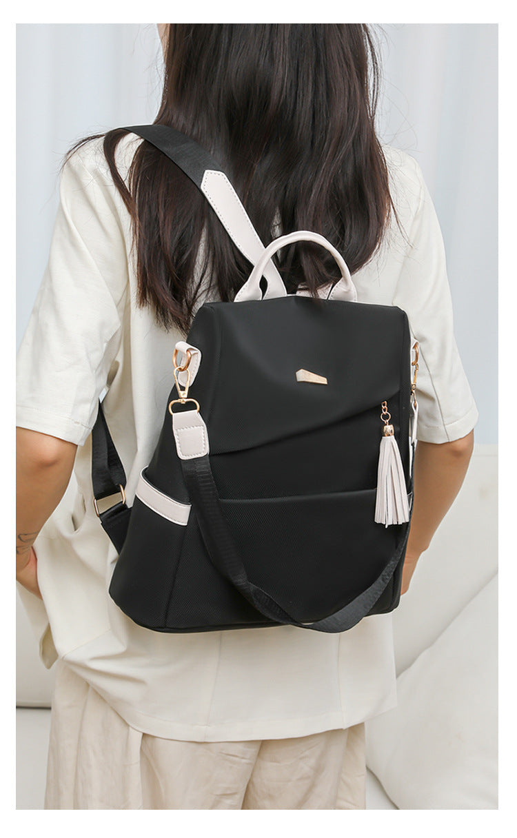 Oxford Cloth Stitching Women'S Backpack Anti-Theft Back Zipper Girls Schoolbag Casual Travel Double Shoulder Backpack - NOMAN STORE LLC