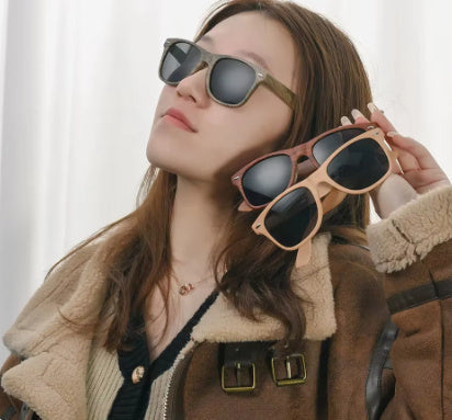 Retro Rice Nail Plastic Wood Grain Sun Glasses - NOMAN STORE LLC