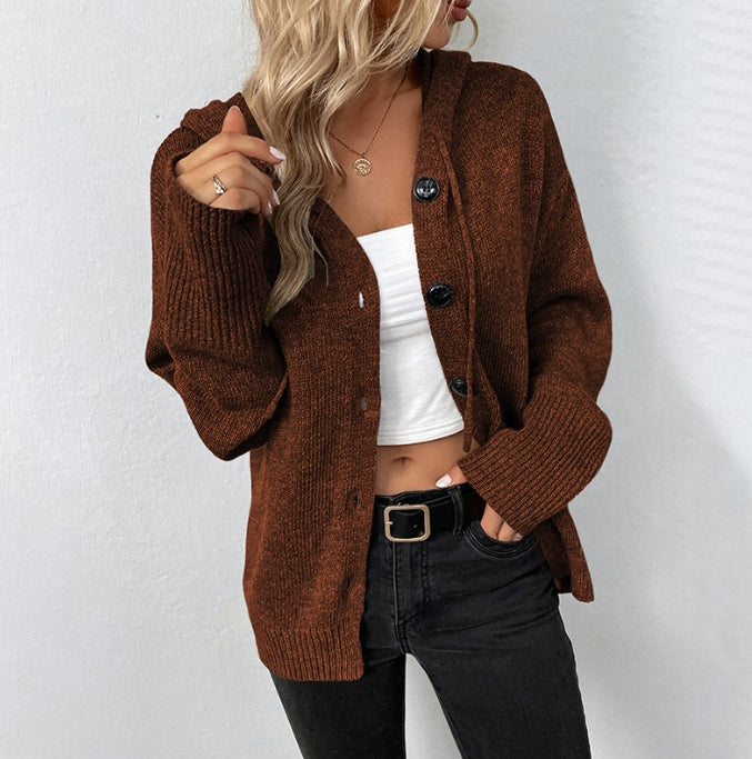 Ins Single-breasted Hooded Sweater Women's Solid Color Cardigan Coat Clothing - NOMAN STORE LLC