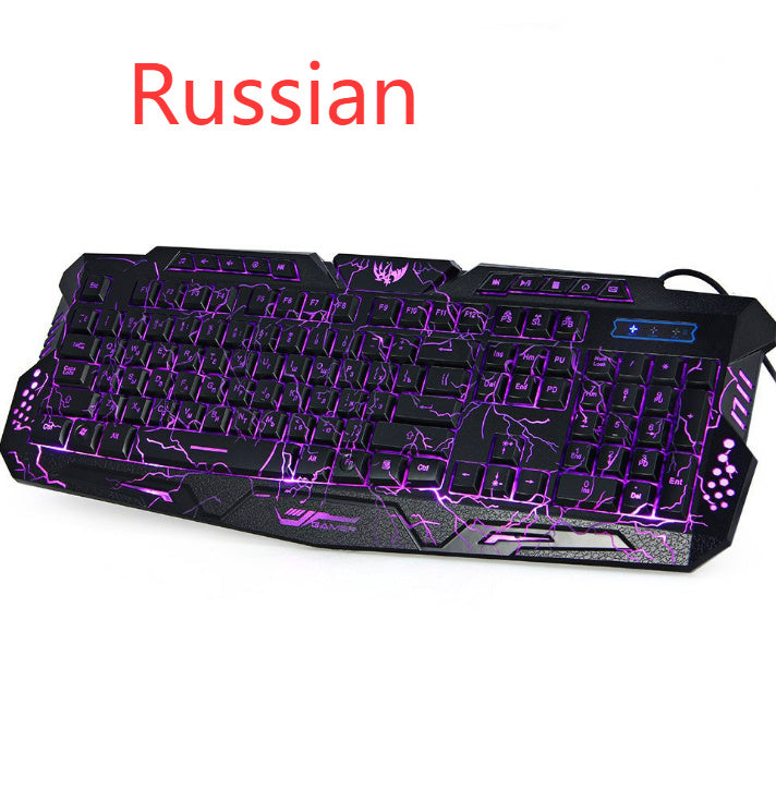 J10 tricolor backlight wired gaming keyboard set colorful luminous gaming mouse keyboard Russian keyboard - NOMAN STORE LLC