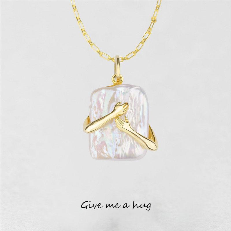 Unique Square Baroque Pearl Couple Pendant Necklace Valentines Day Lover Gift Party Jewelry - NOMAN STORE LLC