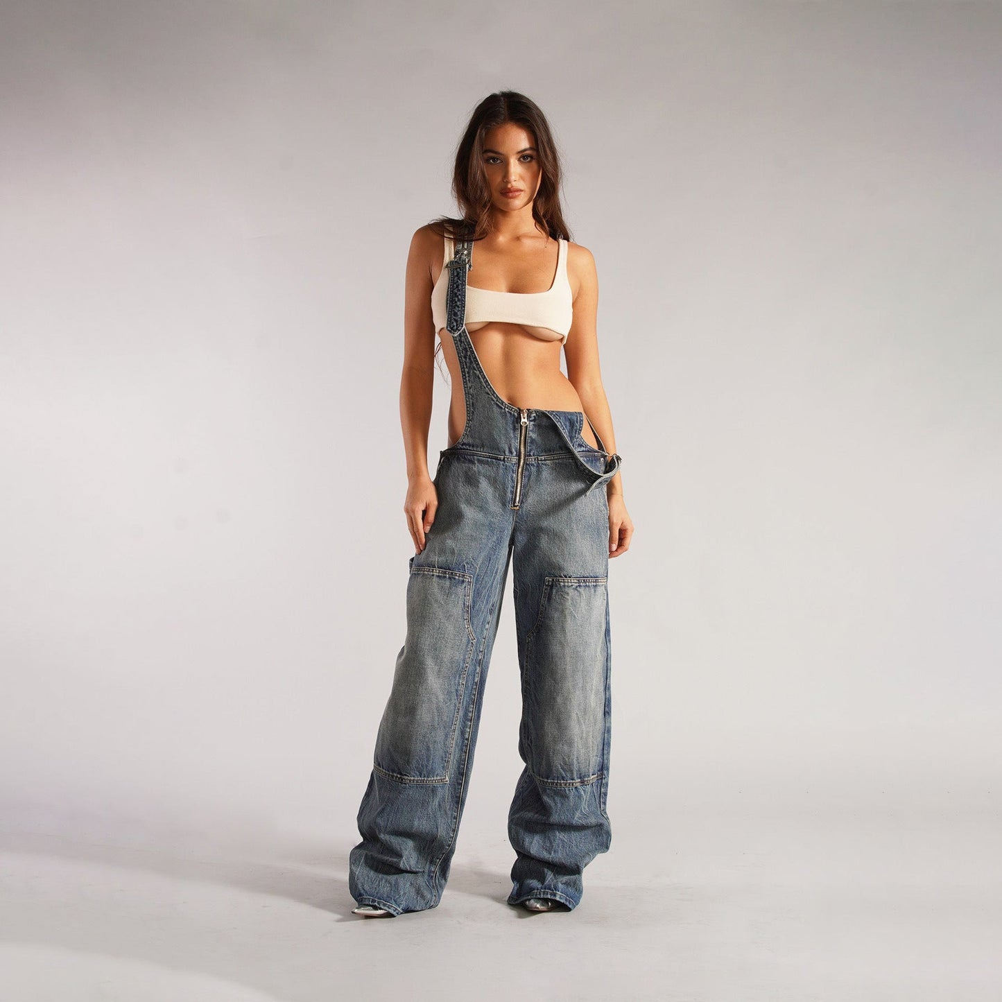 Y2K Zipper Denim Overalls With Pockets Fashion Loose Suspender Jumpsuit Streetwear Jeans Pants Womens Clothing - NOMAN STORE LLC