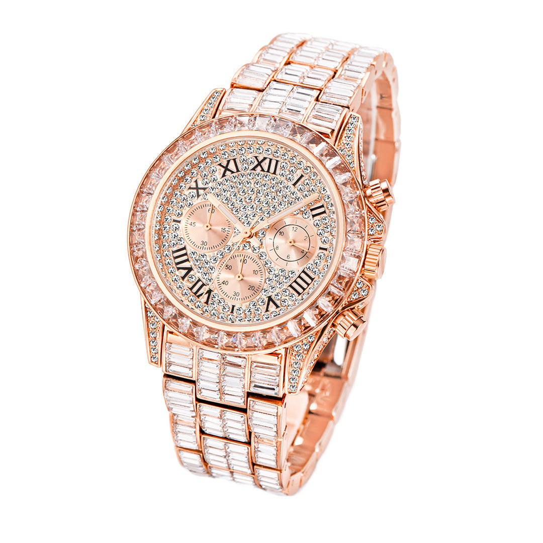 Fashion Three Eyes Rainbow Diamond Daikin Watch Full Square Diamond British Men's Watch - NOMAN STORE LLC