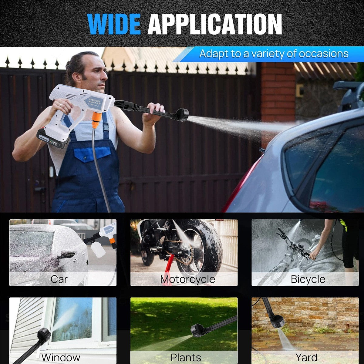 Car Pressure Washer Water Cordless High Power Jet Wash Cleaner Portable 2Battery - NOMAN STORE LLC