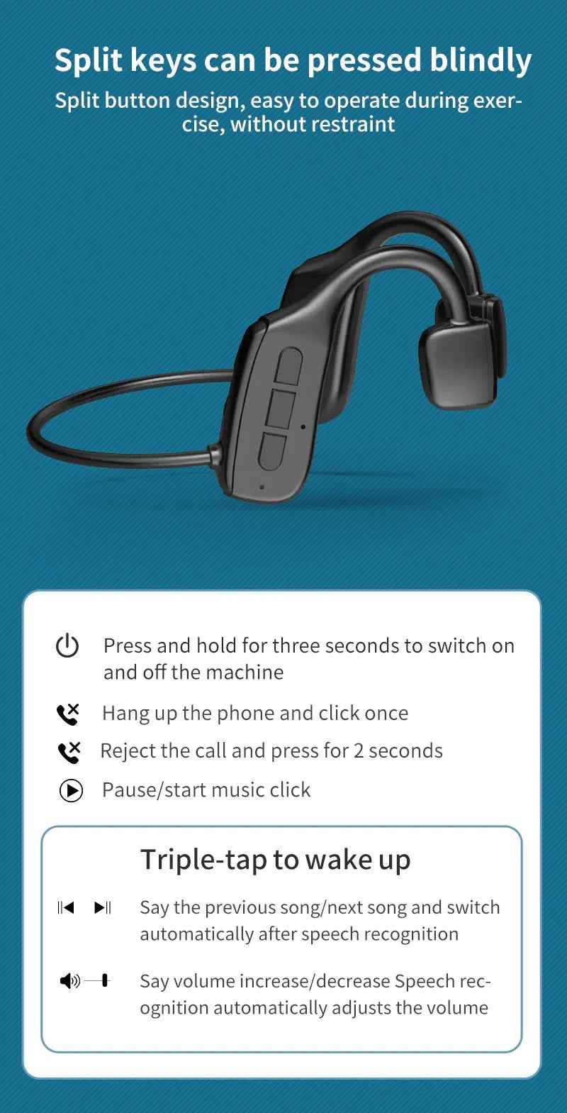 Bone Conduction Headphones Bluetooth 5.1 Wireless Headset Earbuds Outdoor Sport - NOMAN STORE LLC