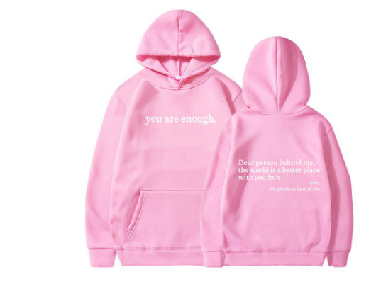 Dear Person Behind Me,the World Is A Better Place,with You In It,love,the Person In Front Of You,Women's Plush Letter Printed Kangaroo Pocket Drawstring Printed Hoodie Unisex Trendy Hoodies - NOMAN STORE LLC
