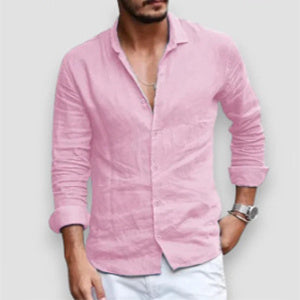 Men's Long Sleeve Shirt Casual Loose Lapel Button Top Solid Color Plus Size Blouse Clothing - NOMAN STORE LLC