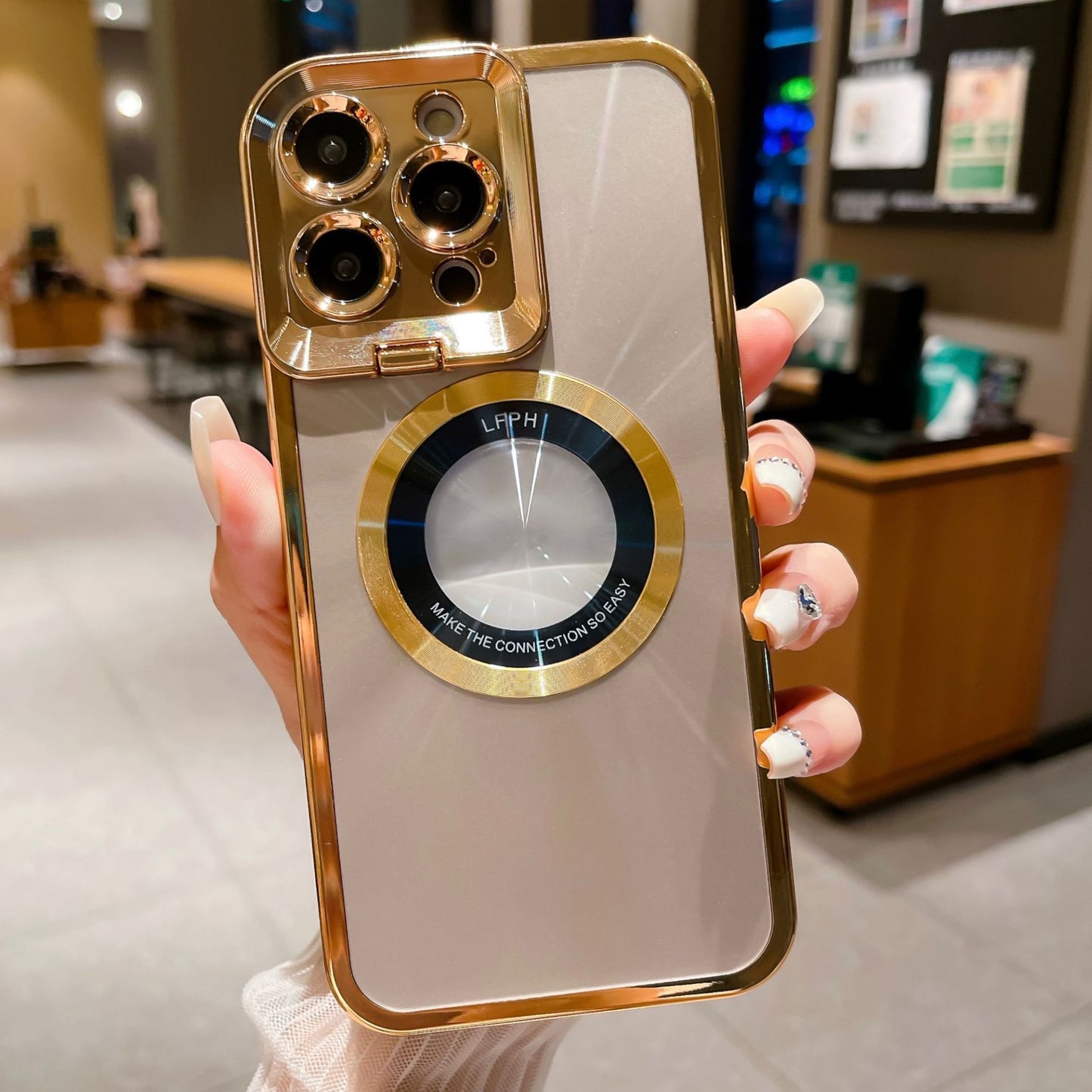 Electroplated Phone Case Luxury Plating CD Pattern Magsafe Bracket Case For 12 13 14 Pro Max Invisible Camera Stand Holder Lens Holder Magnetic Suction - NOMAN STORE LLC
