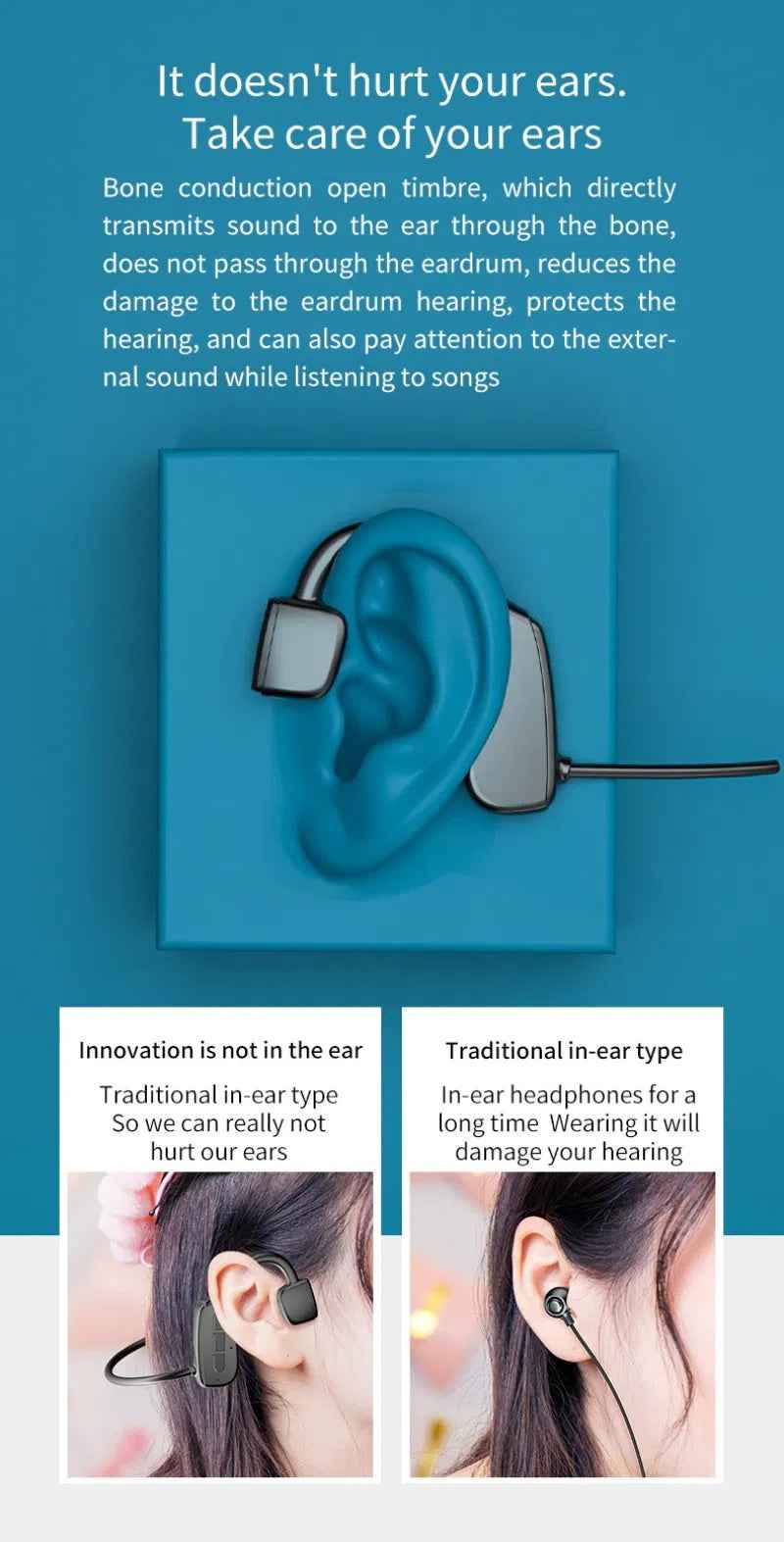 Bone Conduction Headphones Bluetooth 5.1 Wireless Headset Earbuds Outdoor Sport - NOMAN STORE LLC