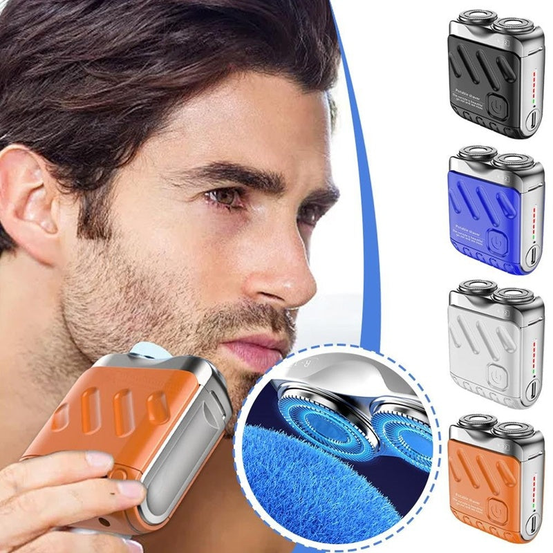Portable Rotary Dual Ring Electric Shaver Men Travel Mini Shaver Double Floating Magnetic Blade Head Rechargeable Pocket Razors - NOMAN STORE LLC