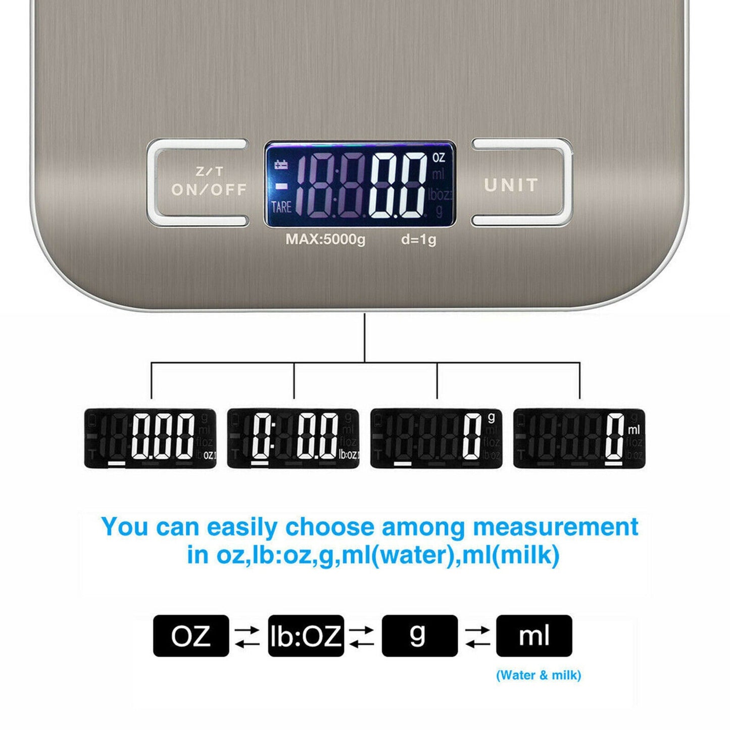 Digital Kitchen Food Scale – 5KG/11lb Stainless Steel Electronic Weighing Machine with LCD Display - NOMAN STORE LLC