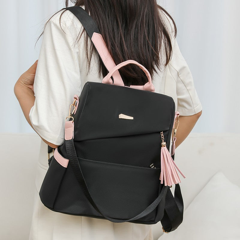 Oxford Cloth Stitching Women'S Backpack Anti-Theft Back Zipper Girls Schoolbag Casual Travel Double Shoulder Backpack - NOMAN STORE LLC