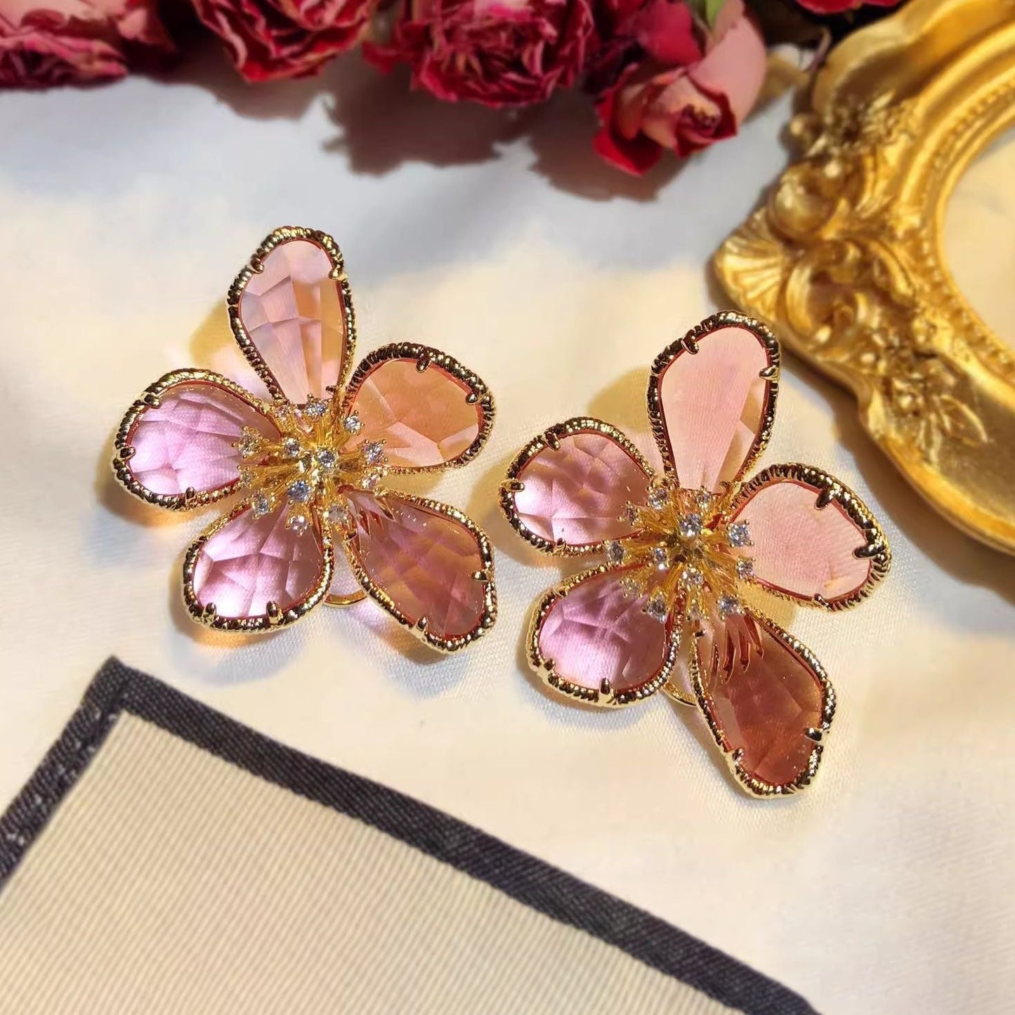Women's European And American Exaggerated Crystal Flower Earrings - NOMAN STORE LLC