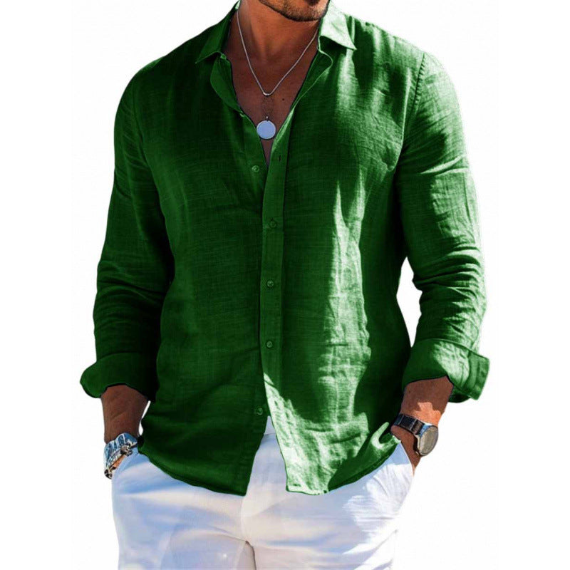 Men's Long Sleeve Shirt Casual Loose Lapel Button Top Solid Color Plus Size Blouse Clothing - NOMAN STORE LLC
