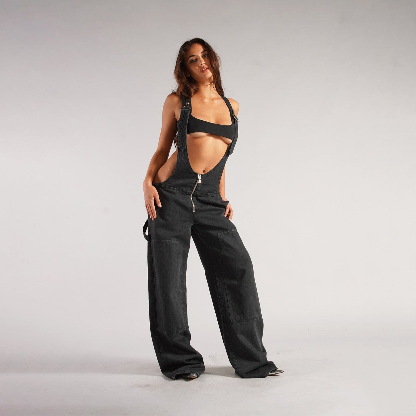 Y2K Zipper Denim Overalls With Pockets Fashion Loose Suspender Jumpsuit Streetwear Jeans Pants Womens Clothing - NOMAN STORE LLC