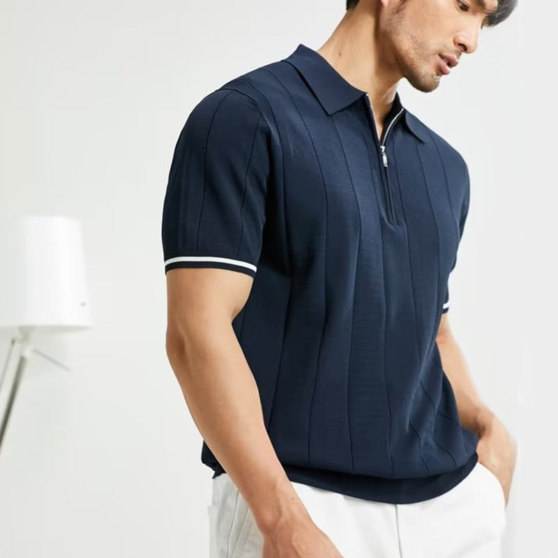 Fashion Short-sleeved Polo Shirt Summer Lapel Zipper T-shirt Tops Mens Clothing - NOMAN STORE LLC