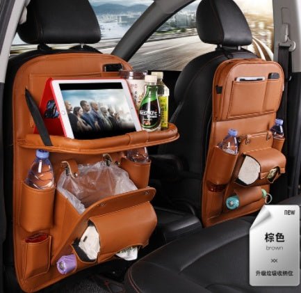 PU Leather Car Storage Bag Multifunction Seat Back Tray Hanging Bag Waterproof Car Organizer Automotive Interior Accessories - NOMAN STORE LLC