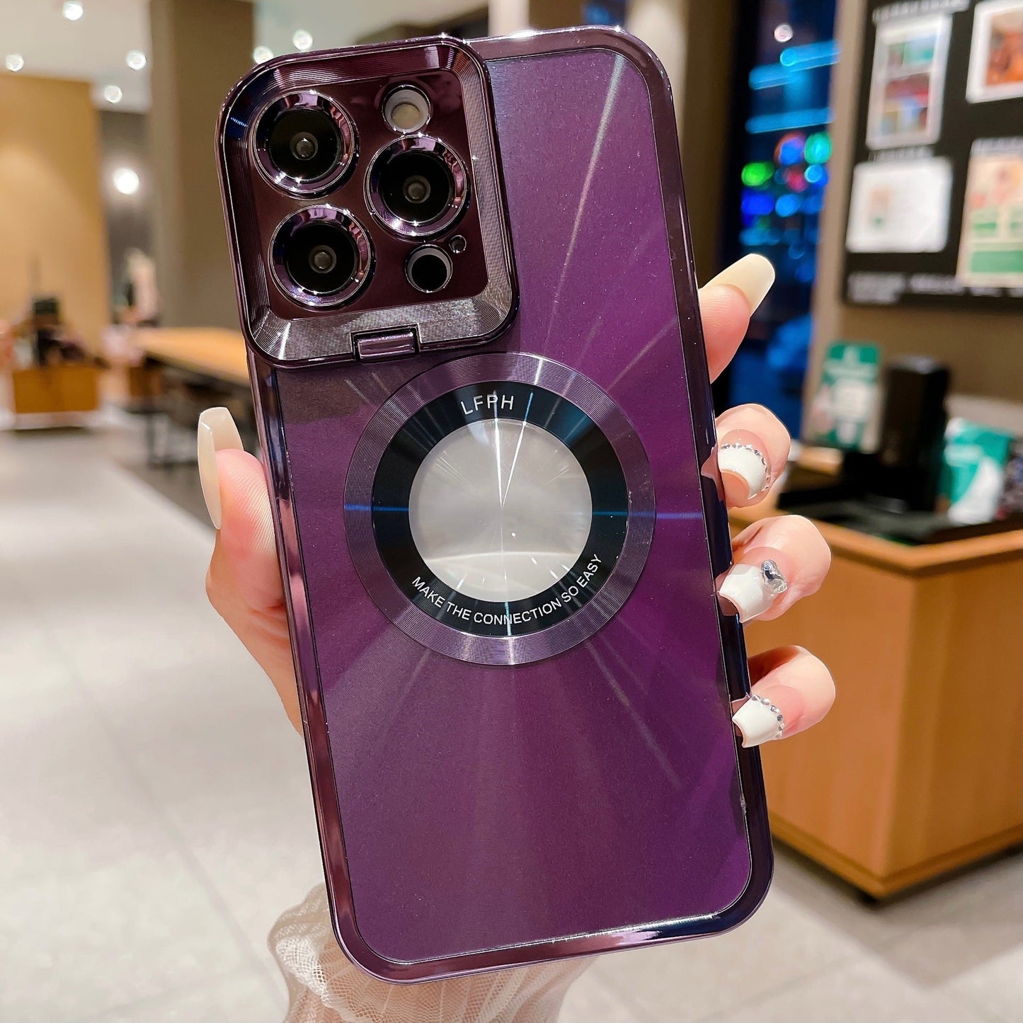 Electroplated Phone Case Luxury Plating CD Pattern Magsafe Bracket Case For 12 13 14 Pro Max Invisible Camera Stand Holder Lens Holder Magnetic Suction - NOMAN STORE LLC