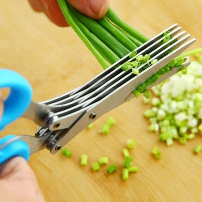 Multifunctional Multi-layer Green Onion Scissors Stainless Steel Onion Cutting Knife Herb Seaweed Spice Scissors Kitchen Scissor Kitchen Gadgets - NOMAN STORE LLC