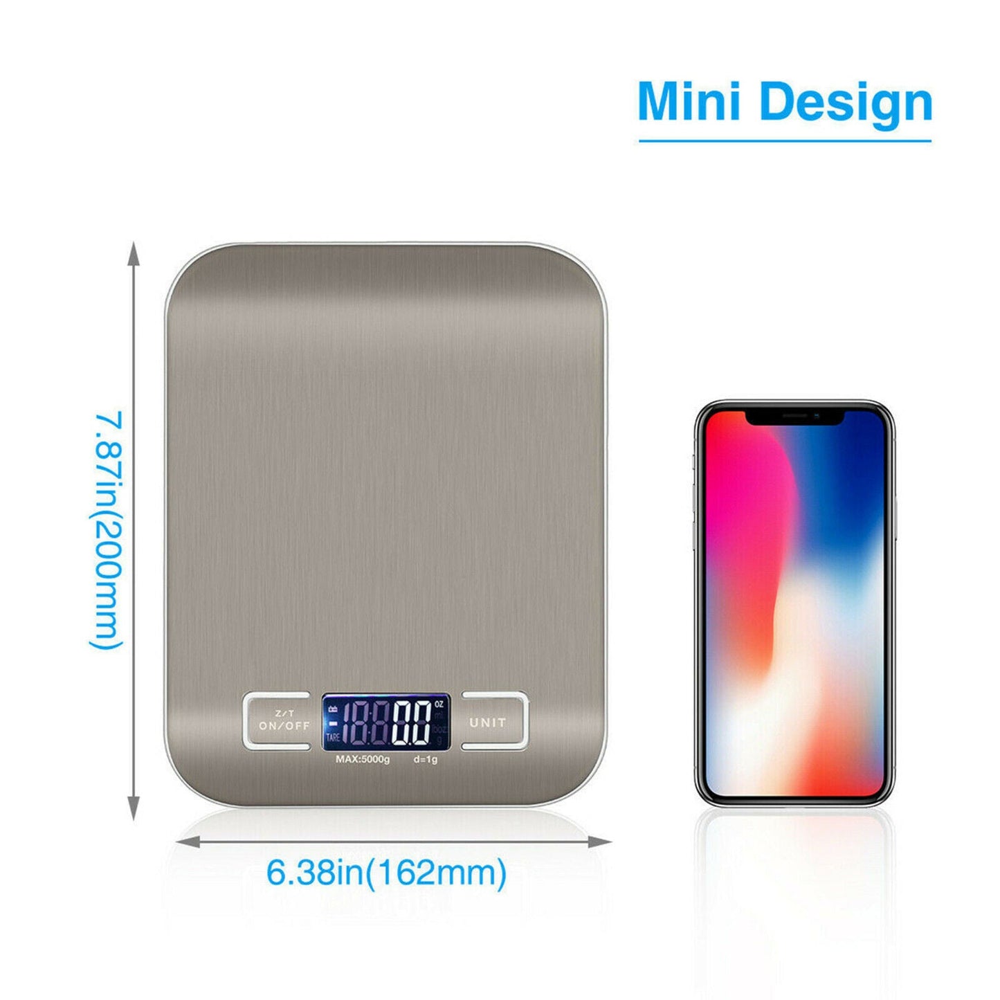 Digital Kitchen Food Scale – 5KG/11lb Stainless Steel Electronic Weighing Machine with LCD Display - NOMAN STORE LLC