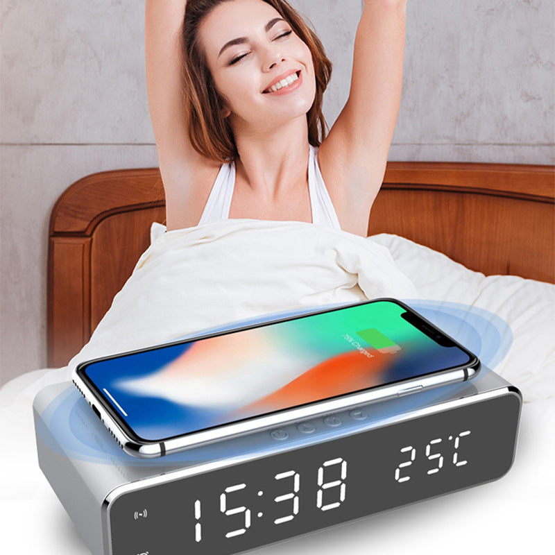LED Electric Alarm Clock With Wireless Charger Desktop Digital Despertador Thermometer Clock HD Mirror Clock Watch Table Decor - NOMAN STORE LLC