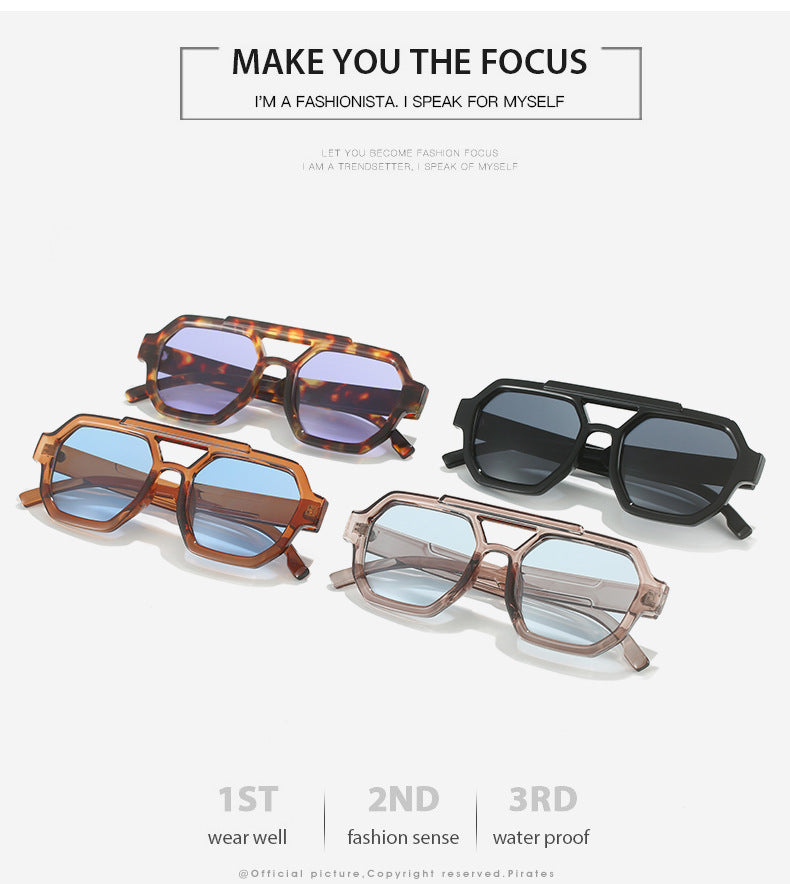 Polygon Double Beam Sunglasses Pilot Sunshade Sunglasses - NOMAN STORE LLC