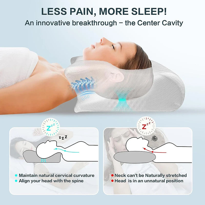 Memory Foam Cervical Pillow, 2 In 1 Ergonomic Contour Orthopedic Pillow For Neck Pain, Contoured Support Pillows,Neck Pillow - NOMAN STORE LLC
