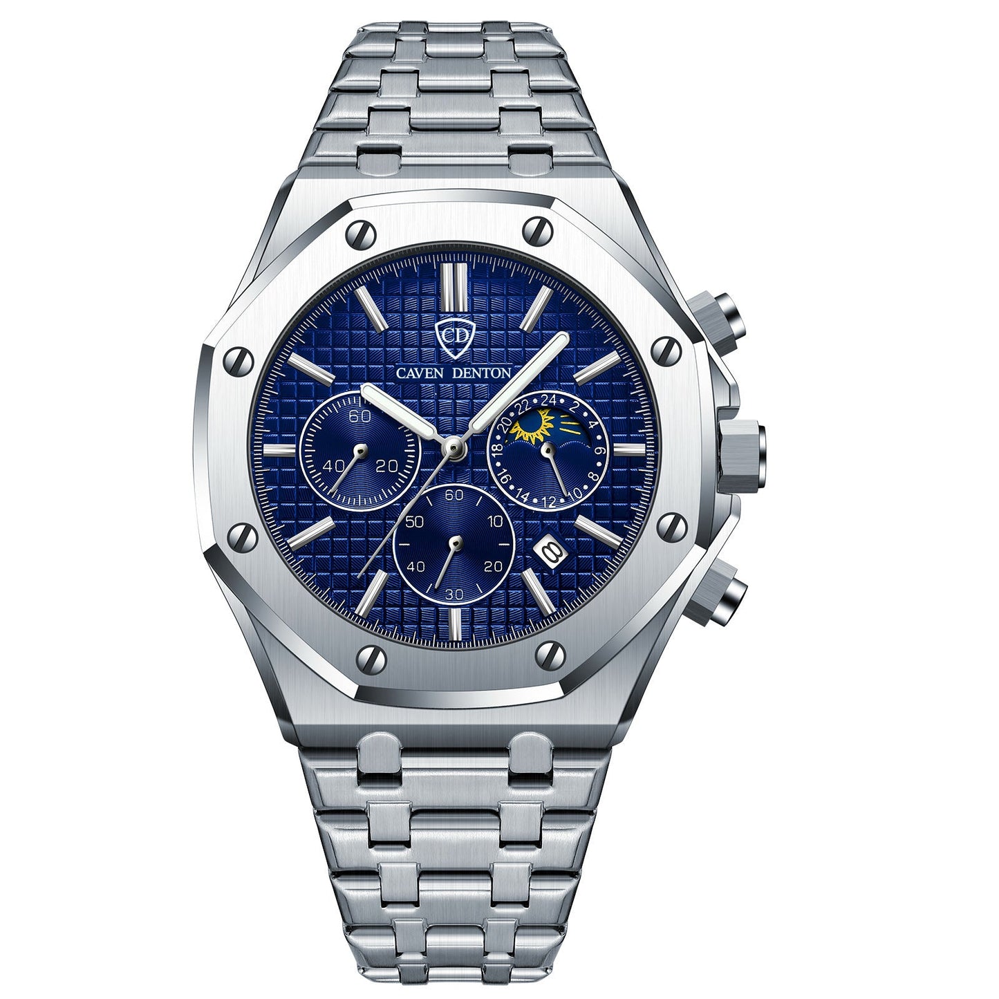 Waterproof High-grade Three Eyes And Six Needles Multi-functional Moon Phase Men's Steel Strap Watch - NOMAN STORE LLC