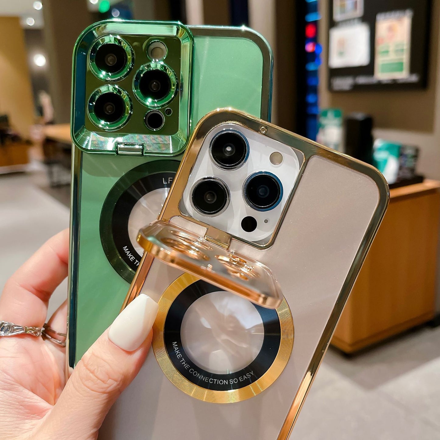 Electroplated Phone Case Luxury Plating CD Pattern Magsafe Bracket Case For 12 13 14 Pro Max Invisible Camera Stand Holder Lens Holder Magnetic Suction - NOMAN STORE LLC